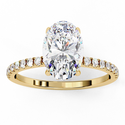 1.44 Ct Oval & Round Cut  Lab Grown Stunning Pave Set Solitaire Ring Dainty Women's Jewelry - HIGHCARAT DIAMONDS