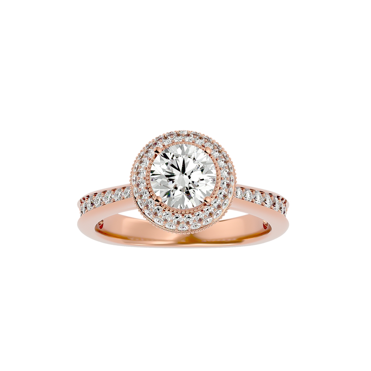 1.59 Ct Round Cut Lab grown Solitaire Ring With Round Accent,14K Solid Gold Hidden Halo Wedding Ring for  gifted - HIGHCARAT DIAMONDS