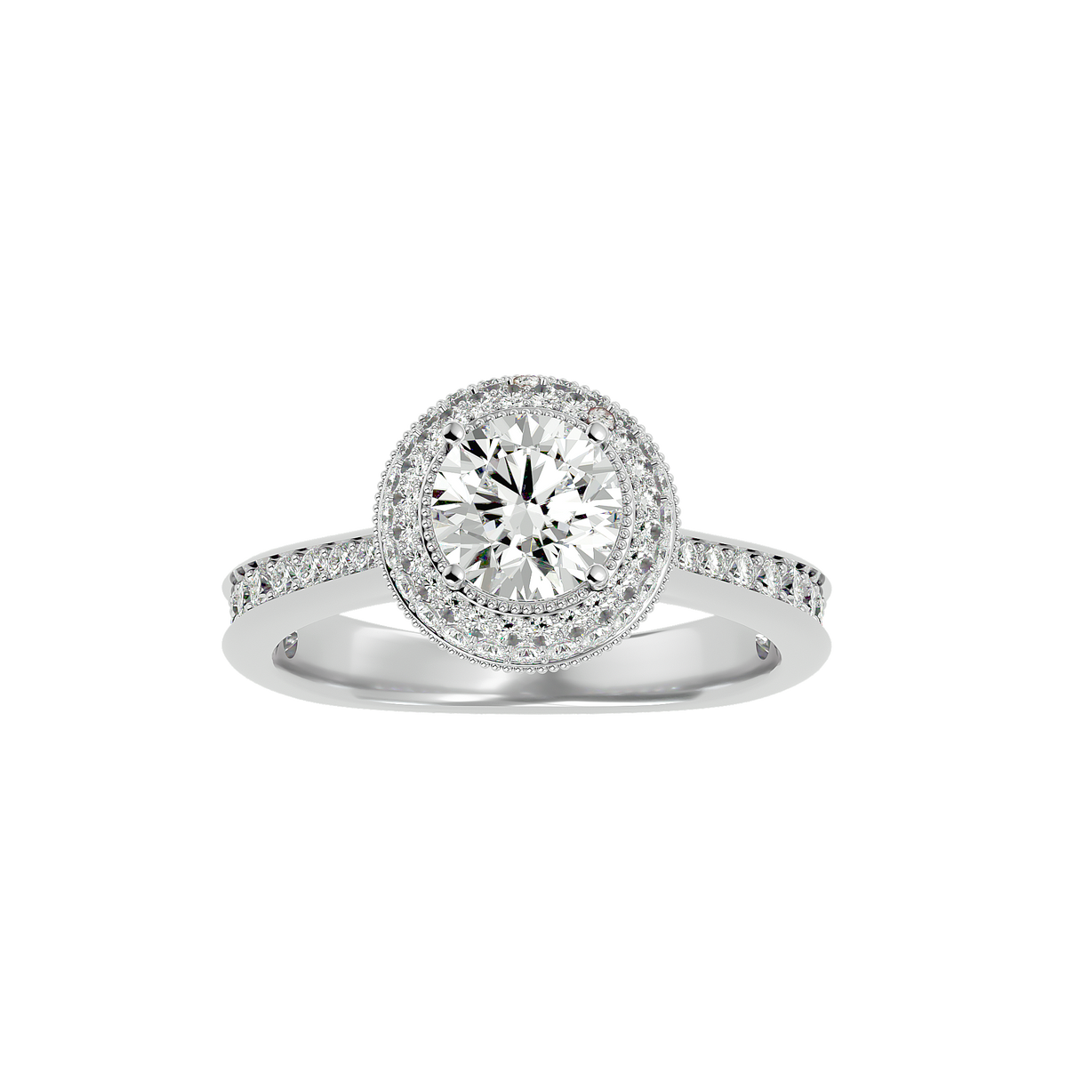 1.59 Ct Round Cut Lab grown Solitaire Ring With Round Accent,14K Solid Gold Hidden Halo Wedding Ring for  gifted - HIGHCARAT DIAMONDS