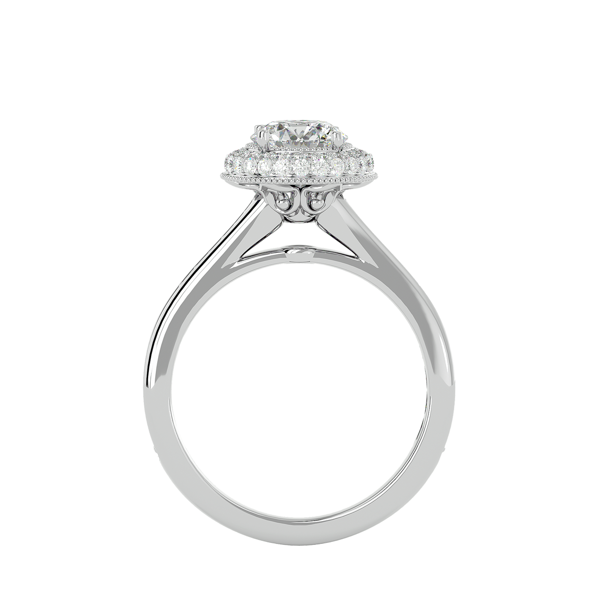 1.59 Ct Round Cut Lab grown Solitaire Ring With Round Accent,14K Solid Gold Hidden Halo Wedding Ring for  gifted - HIGHCARAT DIAMONDS