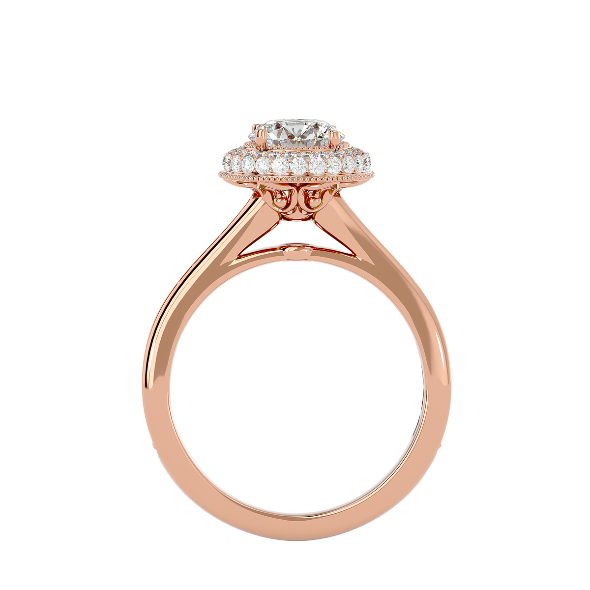 1.59 Ct Round Cut Lab grown Solitaire Ring With Round Accent,14K Solid Gold Hidden Halo Wedding Ring for  gifted - HIGHCARAT DIAMONDS