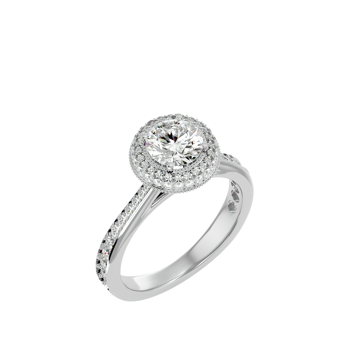 1.59 Ct Round Cut Lab grown Solitaire Ring With Round Accent,14K Solid Gold Hidden Halo Wedding Ring for  gifted - HIGHCARAT DIAMONDS