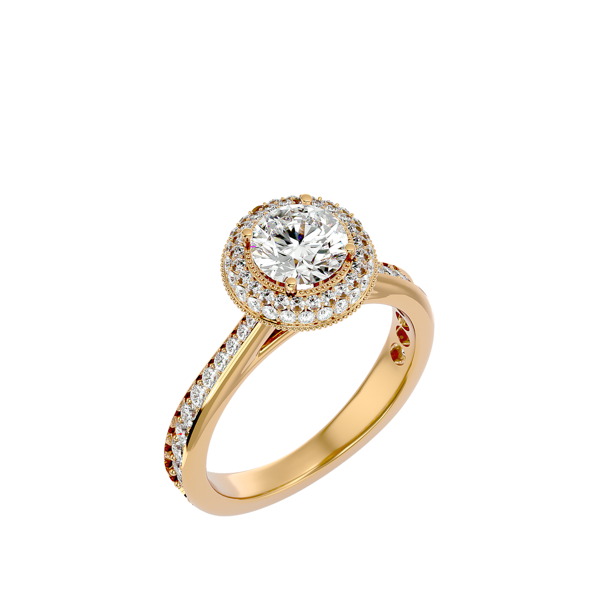 1.59 Ct Round Cut Lab grown Solitaire Ring With Round Accent,14K Solid Gold Hidden Halo Wedding Ring for  gifted - HIGHCARAT DIAMONDS