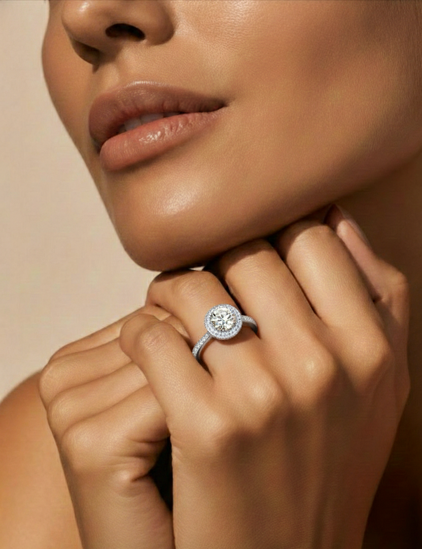 1.59 Ct Round Cut Lab grown Solitaire Ring With Round Accent,14K Solid Gold Hidden Halo Wedding Ring for  gifted - HIGHCARAT DIAMONDS #wearthelook