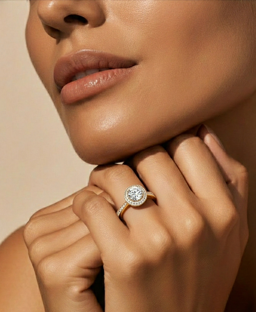 1.59 Ct Round Cut Lab grown Solitaire Ring With Round Accent,14K Solid Gold Hidden Halo Wedding Ring for  gifted - HIGHCARAT DIAMONDS #wearthelook