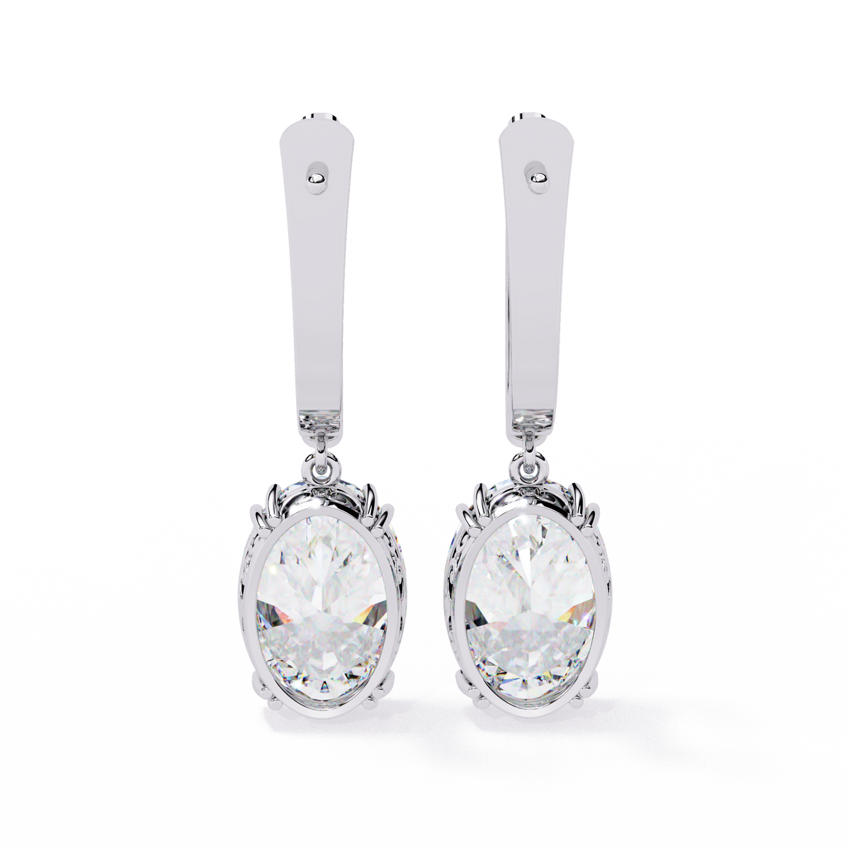 1.62Ct Oval Cut Lab Grown Diamond Delicate Fish Lock Bali Dainty 14k Solid White Gold Hoop Earring For Her - HIGHCARAT DIAMONDS