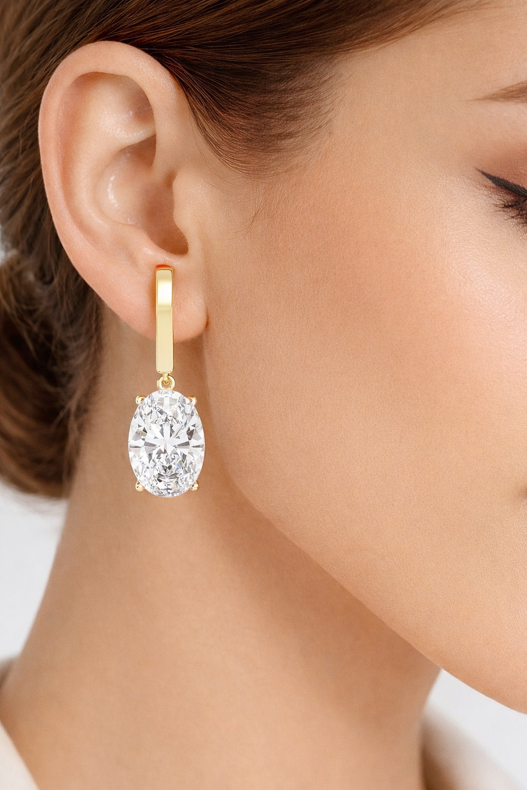 1.62Ct Oval Cut Lab Grown Diamond Delicate Fish Lock Bali Dainty 14k Solid White Gold Hoop Earring For Her - HIGHCARAT DIAMONDS #wearthelook