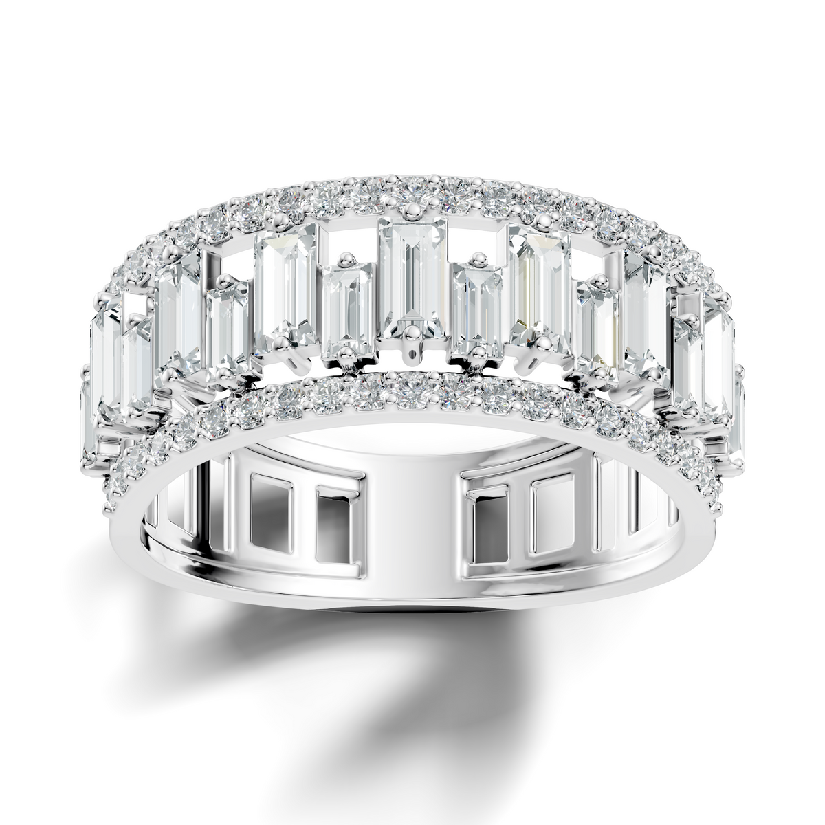 1.63CT Baguette and Round Cut Diamond Vintage Delicate Half Eternity Wedding Band Ring For Women's - HIGHCARAT DIAMONDS