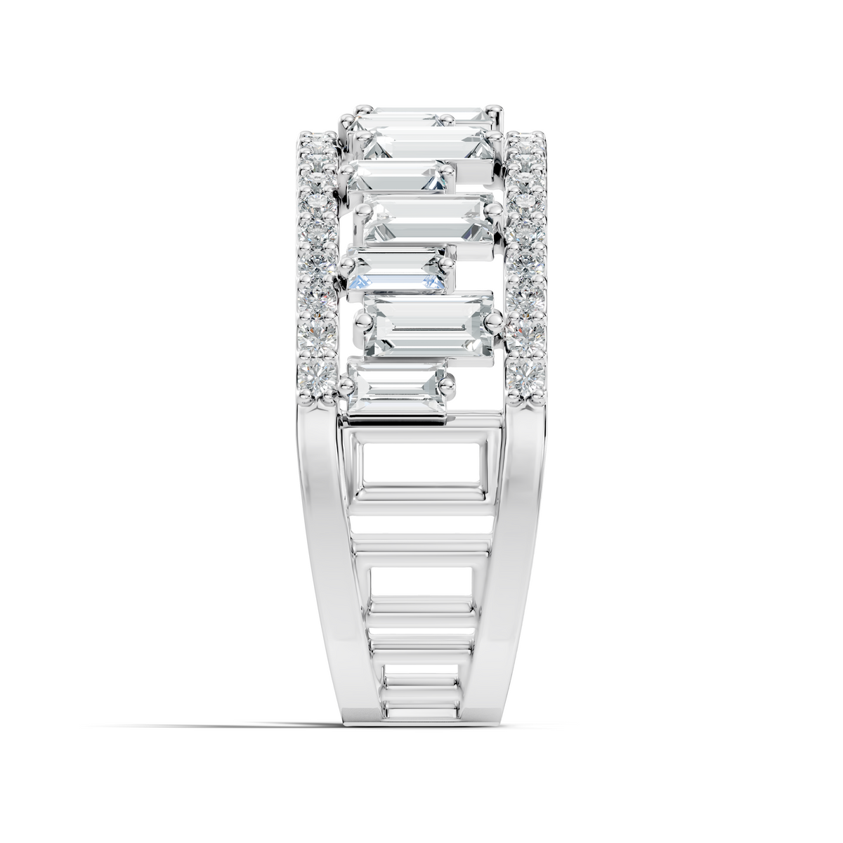 1.63CT Baguette and Round Cut Diamond Vintage Delicate Half Eternity Wedding Band Ring For Women's - HIGHCARAT DIAMONDS