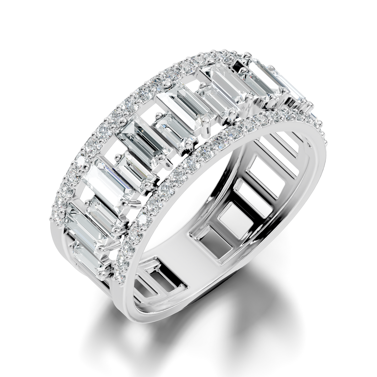 1.63CT Baguette and Round Cut Diamond Vintage Delicate Half Eternity Wedding Band Ring For Women's - HIGHCARAT DIAMONDS