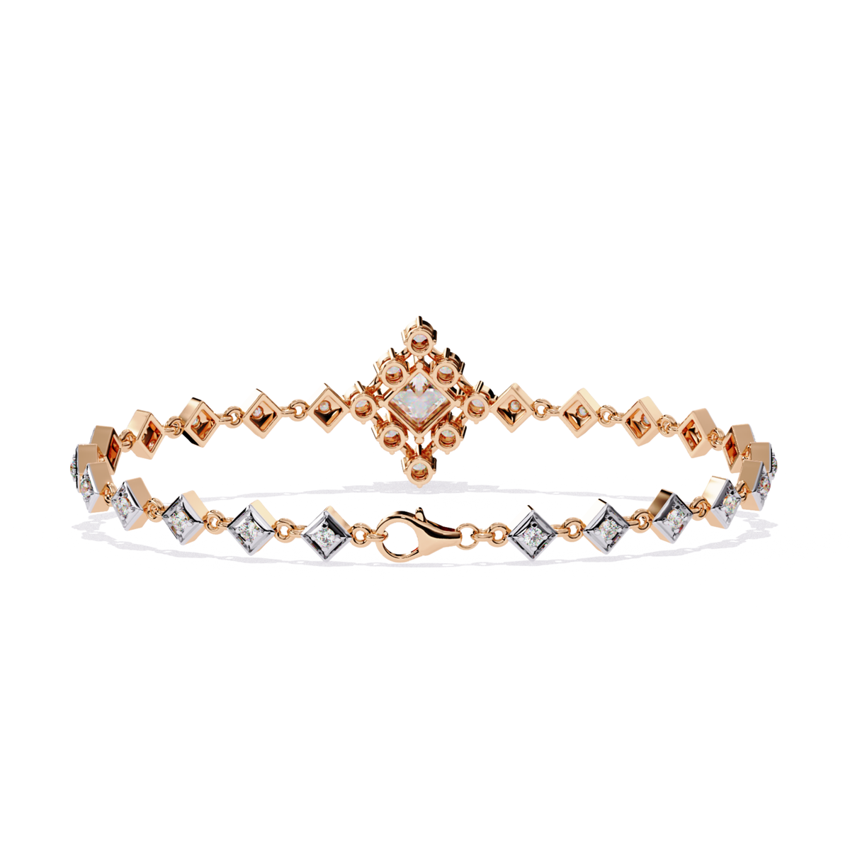 1.70Ct Princess And Round Cut Top Grade Diamond Halo Style Dainty Elegant Handcrafted Tennis Bracelet For Her - HIGHCARAT DIAMONDS
