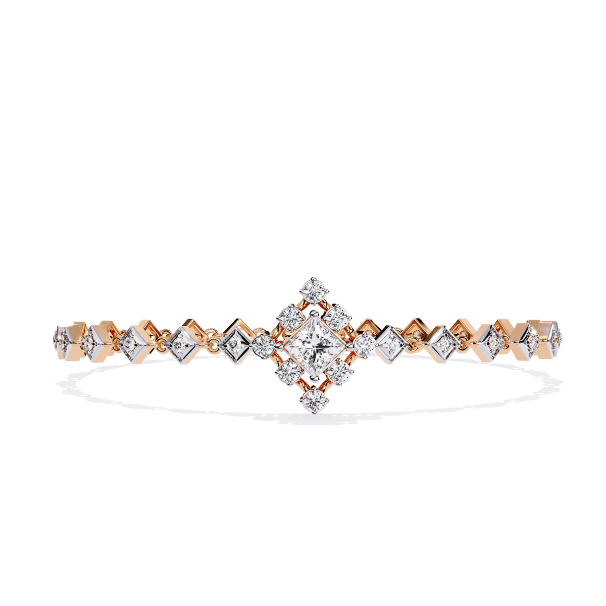 1.70Ct Princess And Round Cut Top Grade Diamond Halo Style Dainty Elegant Handcrafted Tennis Bracelet For Her - HIGHCARAT DIAMONDS