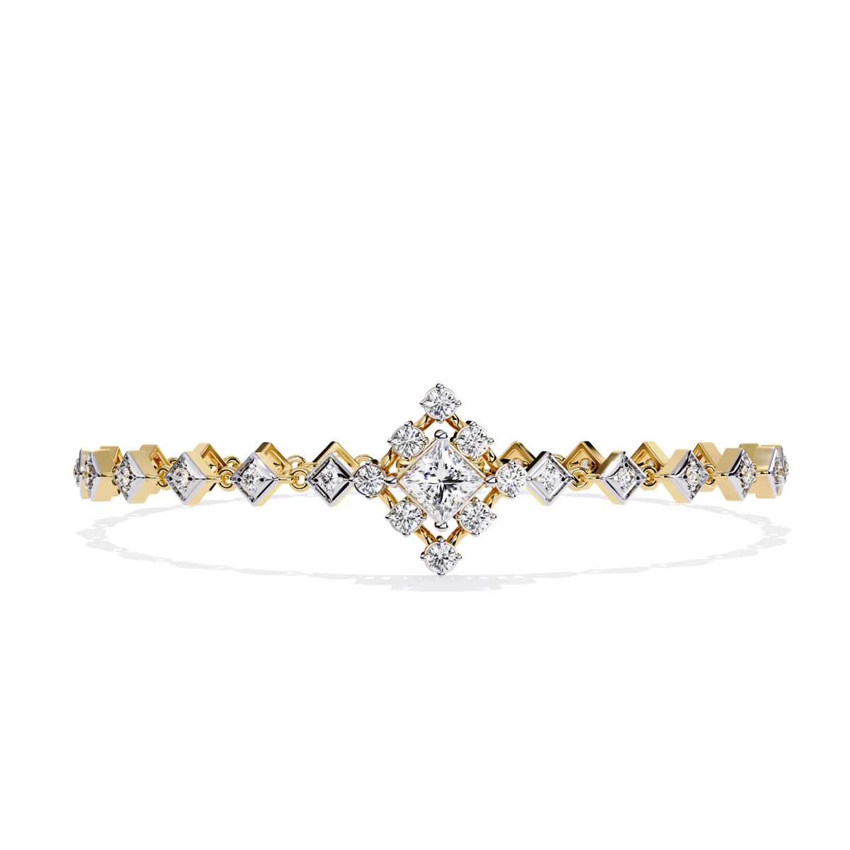 1.70Ct Princess And Round Cut Top Grade Diamond Halo Style Dainty Elegant Handcrafted Tennis Bracelet For Her - HIGHCARAT DIAMONDS