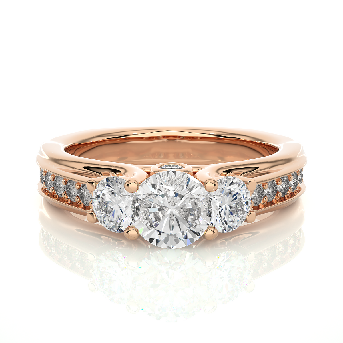 1.70 CT Three Stone And Pave and Side Stones  Wedding Lab Grown Diamond Ring , Accented Best Gift  For Her - HIGHCARAT DIAMONDS
