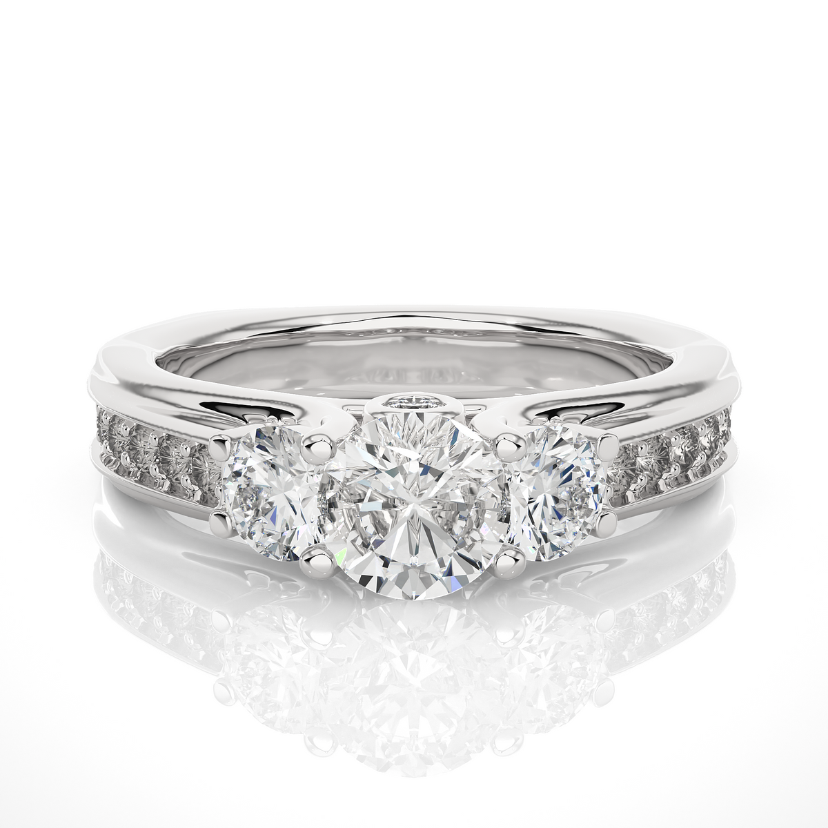 1.70 CT Three Stone And Pave and Side Stones  Wedding Lab Grown Diamond Ring , Accented Best Gift  For Her - HIGHCARAT DIAMONDS