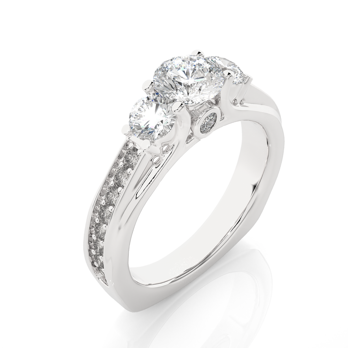 1.70 CT Three Stone And Pave and Side Stones  Wedding Lab Grown Diamond Ring , Accented Best Gift  For Her - HIGHCARAT DIAMONDS
