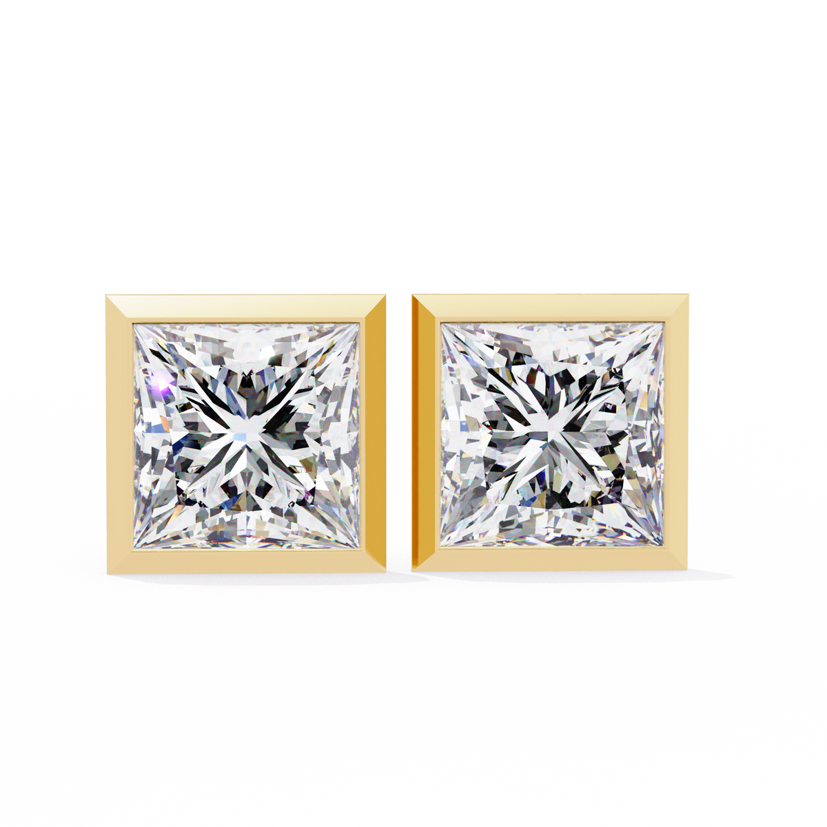 1.77Ct Princess Cut White Colorless Diamond Solitaire Dainty Bezel Set Perfect Sparkling Stud Earring Gift For Her - HIGHCARAT DIAMONDS