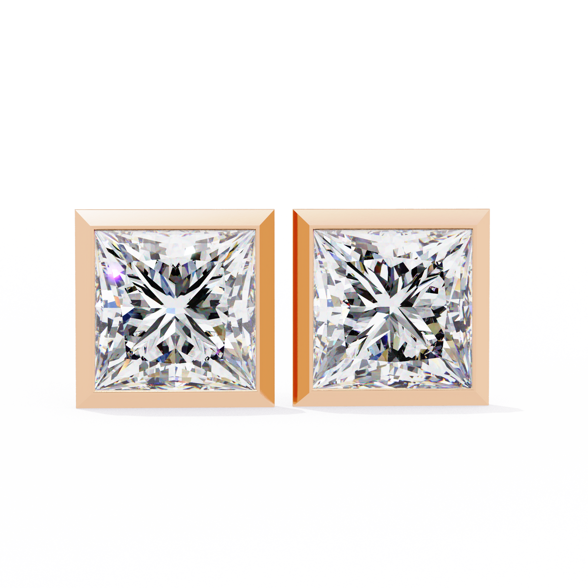 1.77Ct Princess Cut White Colorless Diamond Solitaire Dainty Bezel Set Perfect Sparkling Stud Earring Gift For Her - HIGHCARAT DIAMONDS