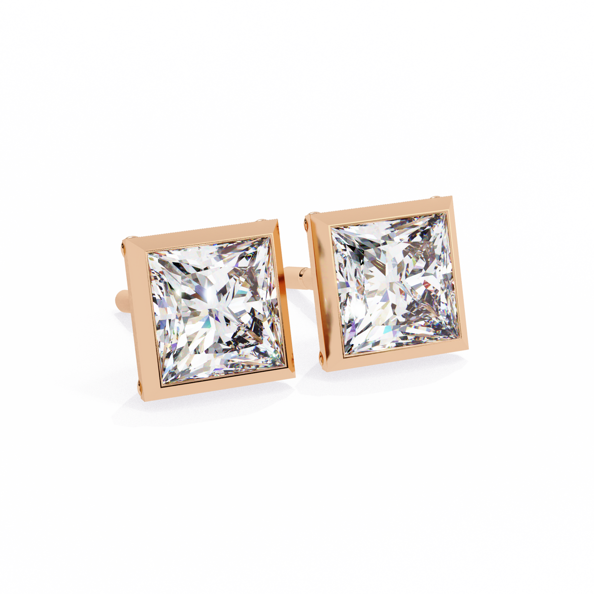 1.77Ct Princess Cut White Colorless Diamond Solitaire Dainty Bezel Set Perfect Sparkling Stud Earring Gift For Her - HIGHCARAT DIAMONDS