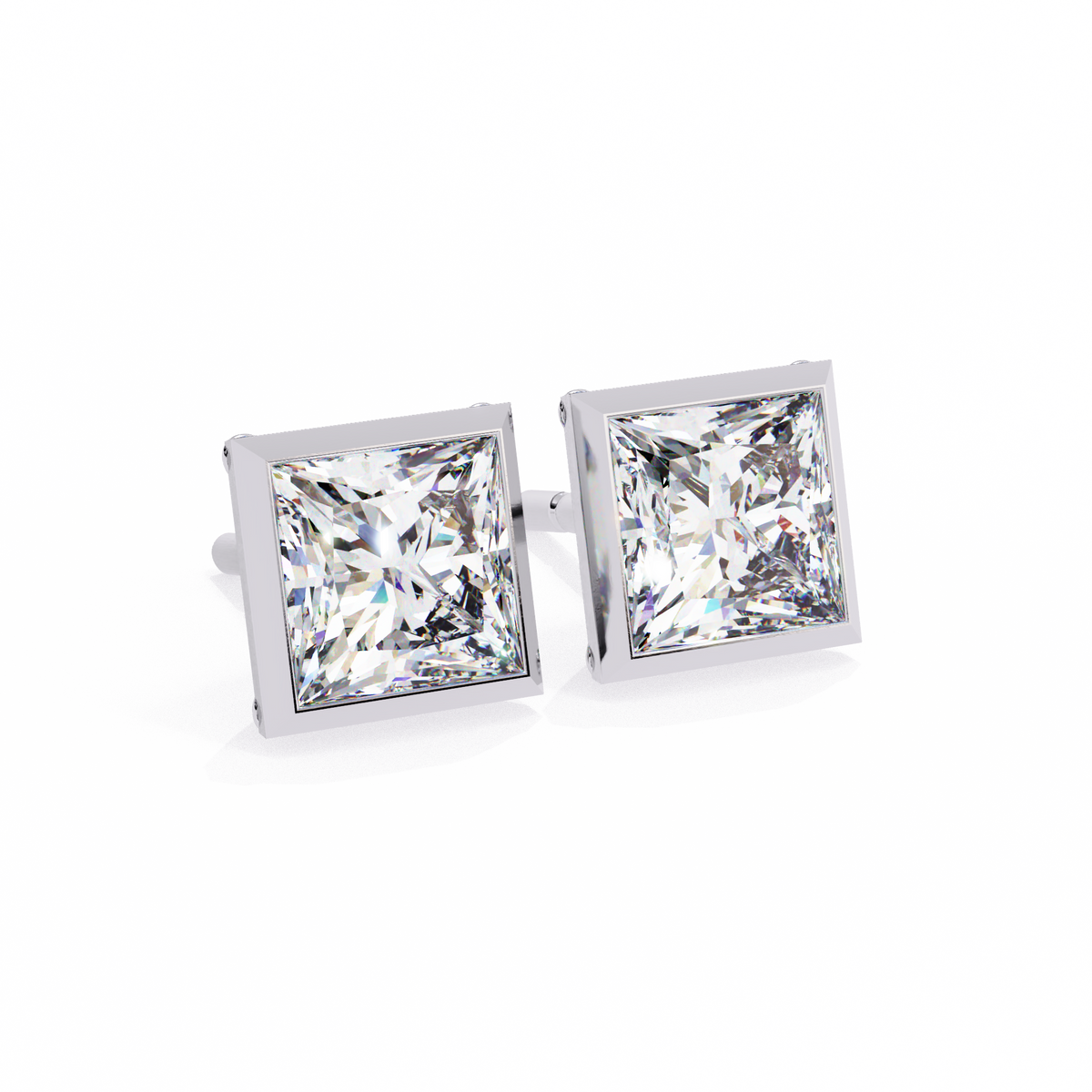 1.77Ct Princess Cut White Colorless Diamond Solitaire Dainty Bezel Set Perfect Sparkling Stud Earring Gift For Her - HIGHCARAT DIAMONDS