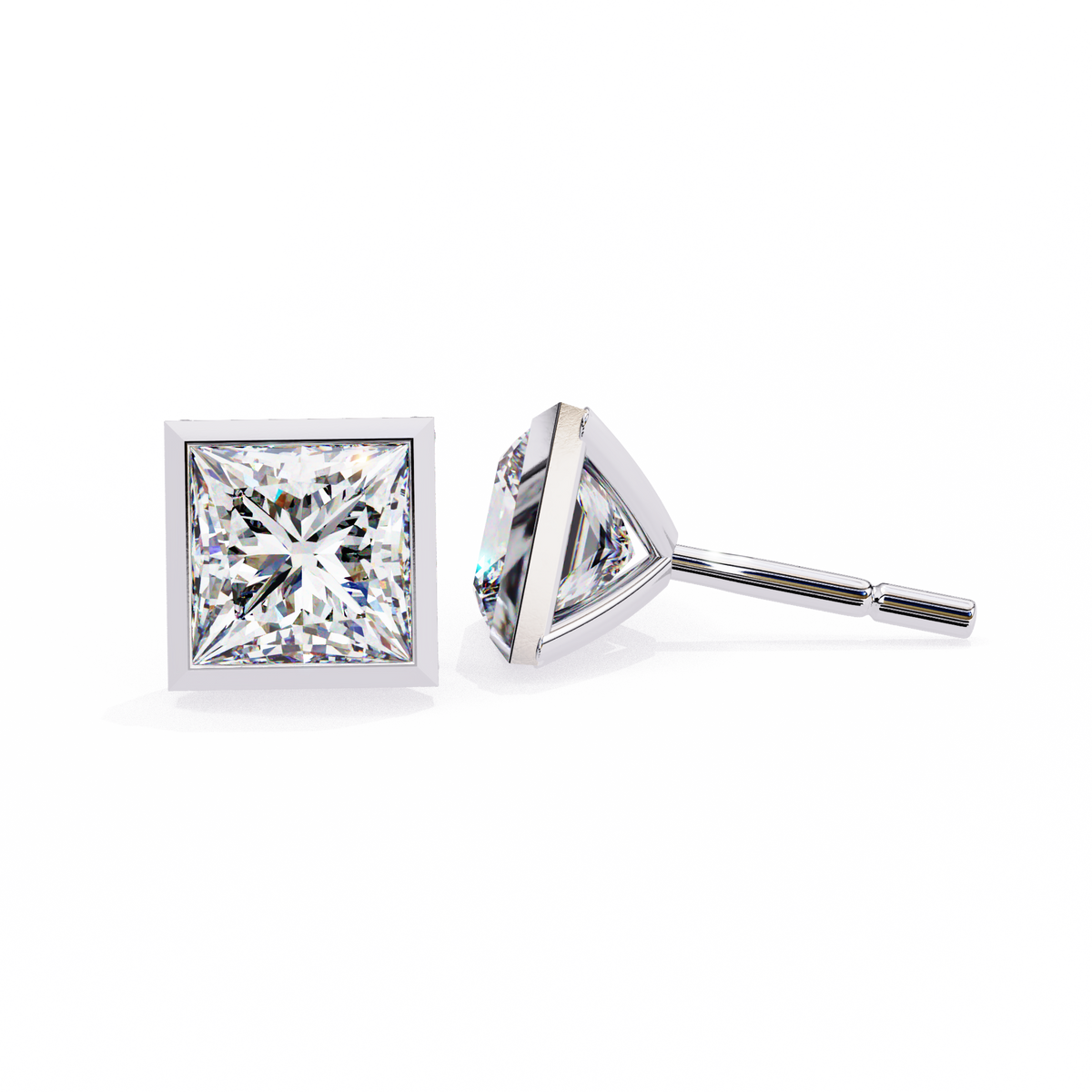 1.77Ct Princess Cut White Colorless Diamond Solitaire Dainty Bezel Set Perfect Sparkling Stud Earring Gift For Her - HIGHCARAT DIAMONDS