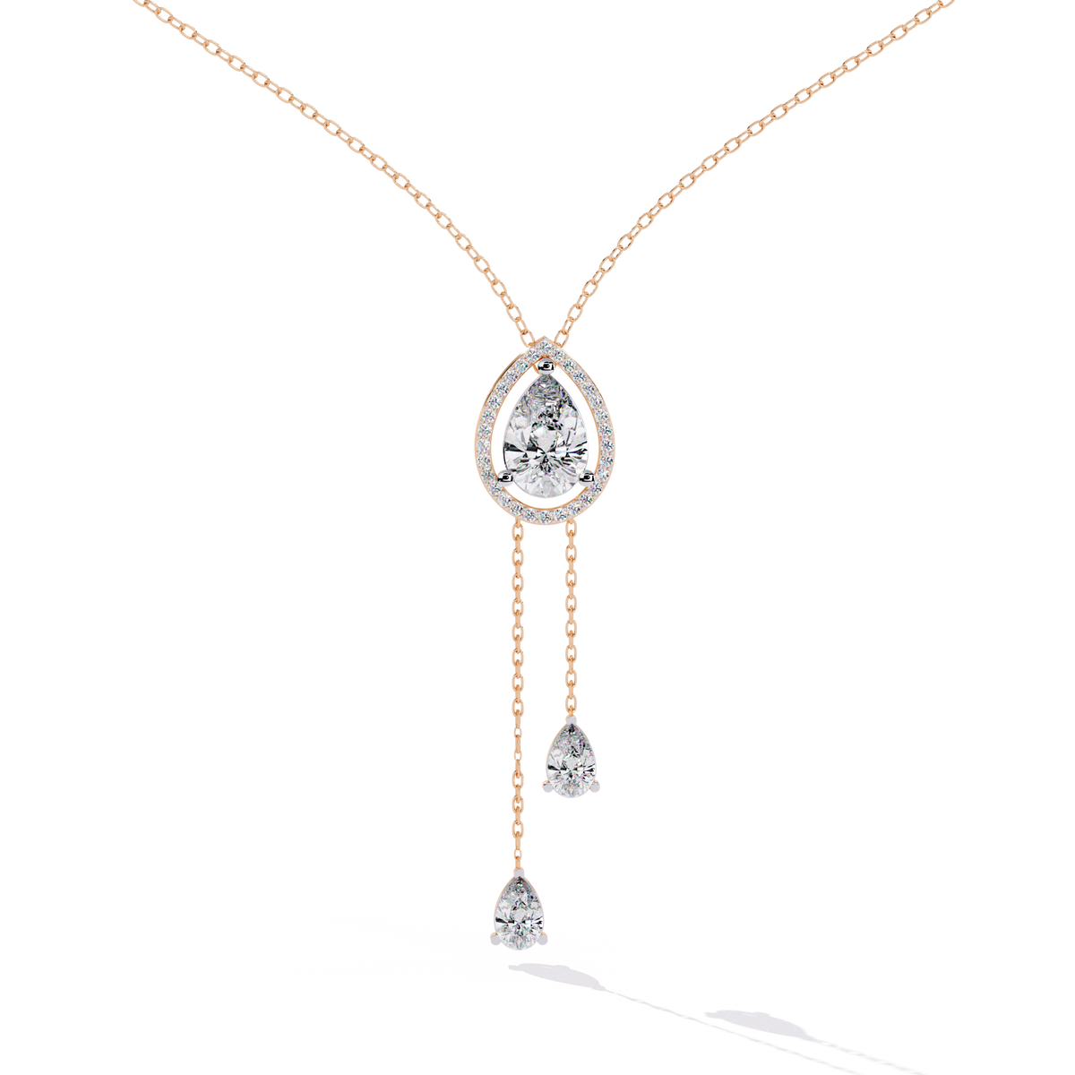 1.81 Ct Pear And Round Cut Lab Grown Diamond 10K solid White Gold  Halo Style Unique Stackable Necklace Gift For Her - HIGHCARAT DIAMONDS