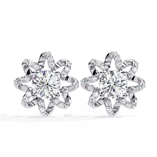 1.93 Ct Round Cut Lab Grown Diamond Flower Earrings Front View