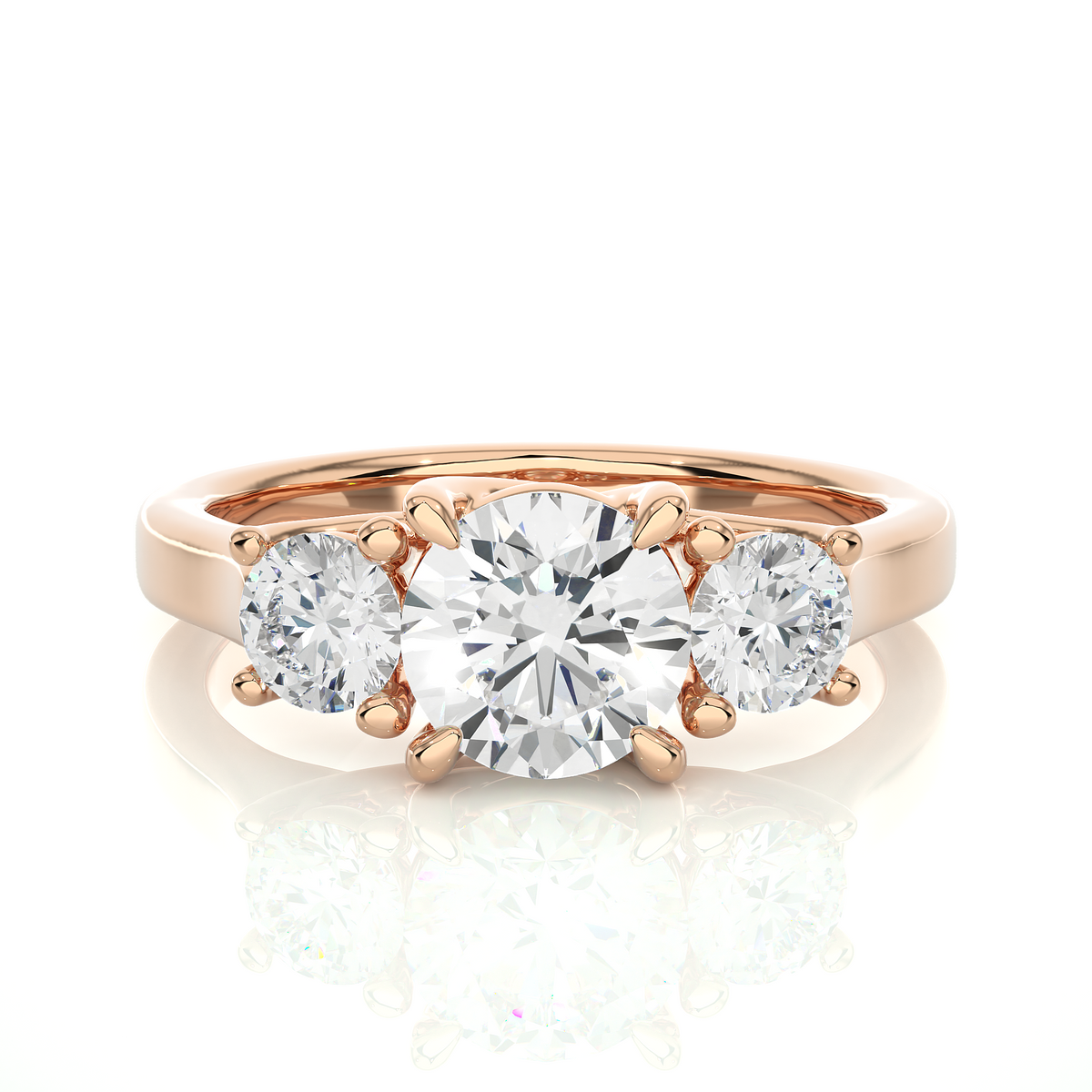 1.95 Ct Three Stone Round Cut Lab grown Engagement Ring  14K Gold Wedding Ring - HIGHCARAT DIAMONDS