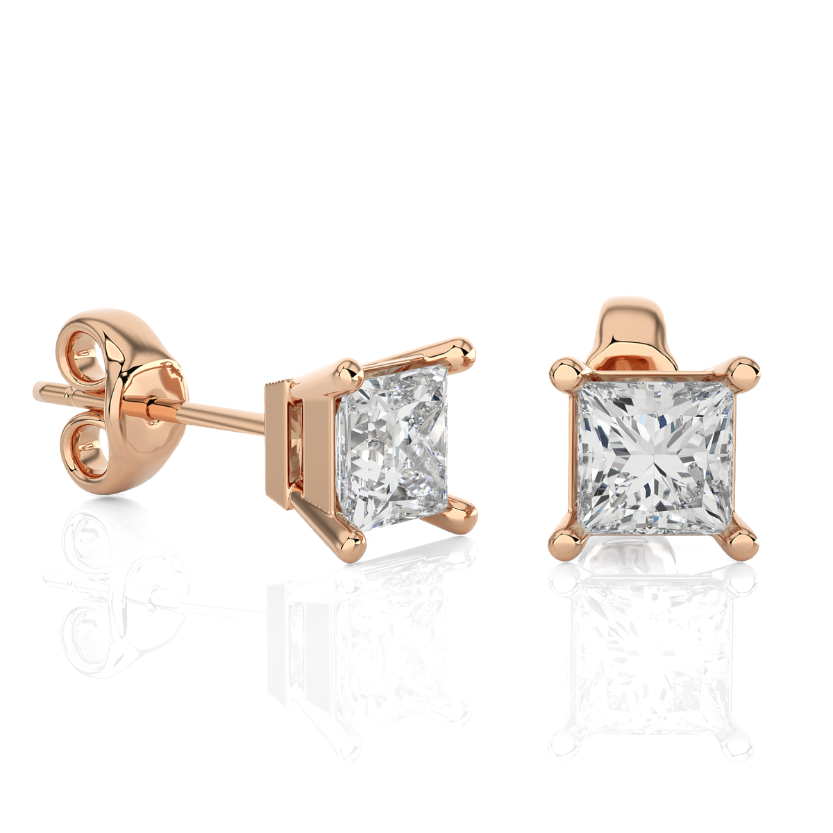 1 Carat Princess Cut Lab Grown Diamond Stud Earrings