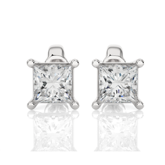 1 Carat Princess Cut Lab Grown Diamond Stud Earrings Front View