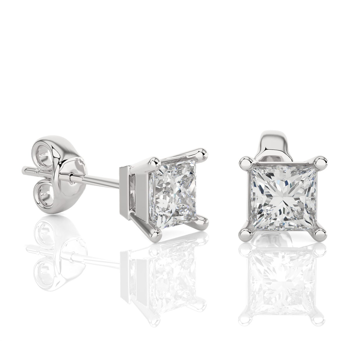 1 Carat Princess Cut Lab Grown Diamond Stud Earrings