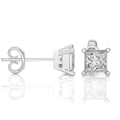 1 Carat Princess Cut Lab Grown Diamond Stud Earrings