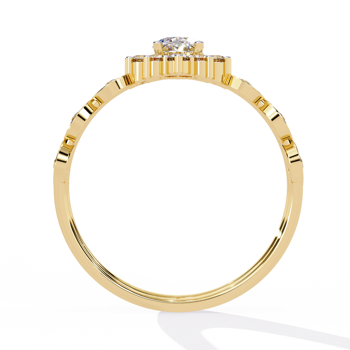 10K Yellow Gold Oval And Round Cut Diamond Halo Dainty Channel Set  Bridesmaid Ring Gift For Her - HIGHCARAT DIAMONDS