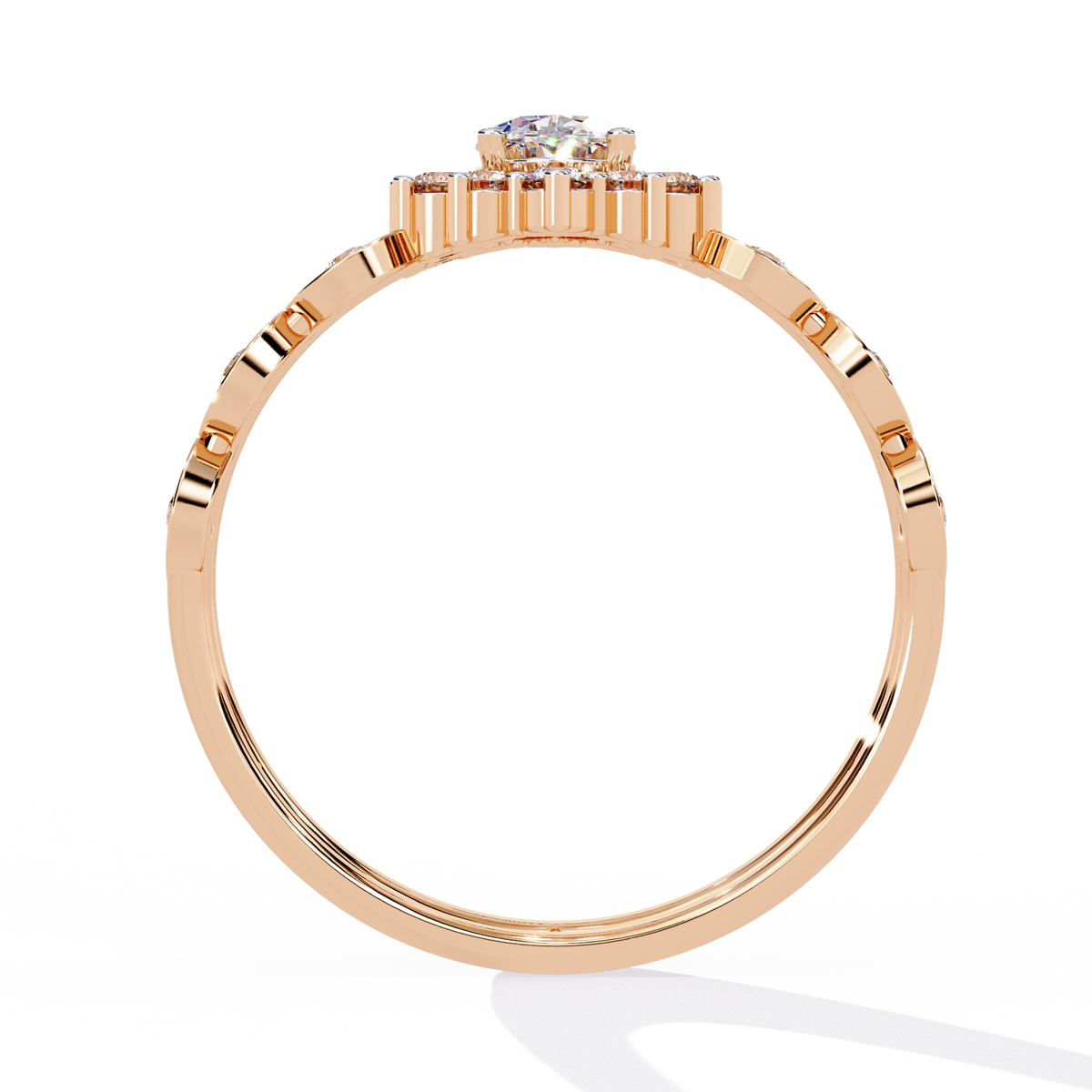 10K Yellow Gold Oval And Round Cut Diamond Halo Dainty Channel Set  Bridesmaid Ring Gift For Her - HIGHCARAT DIAMONDS