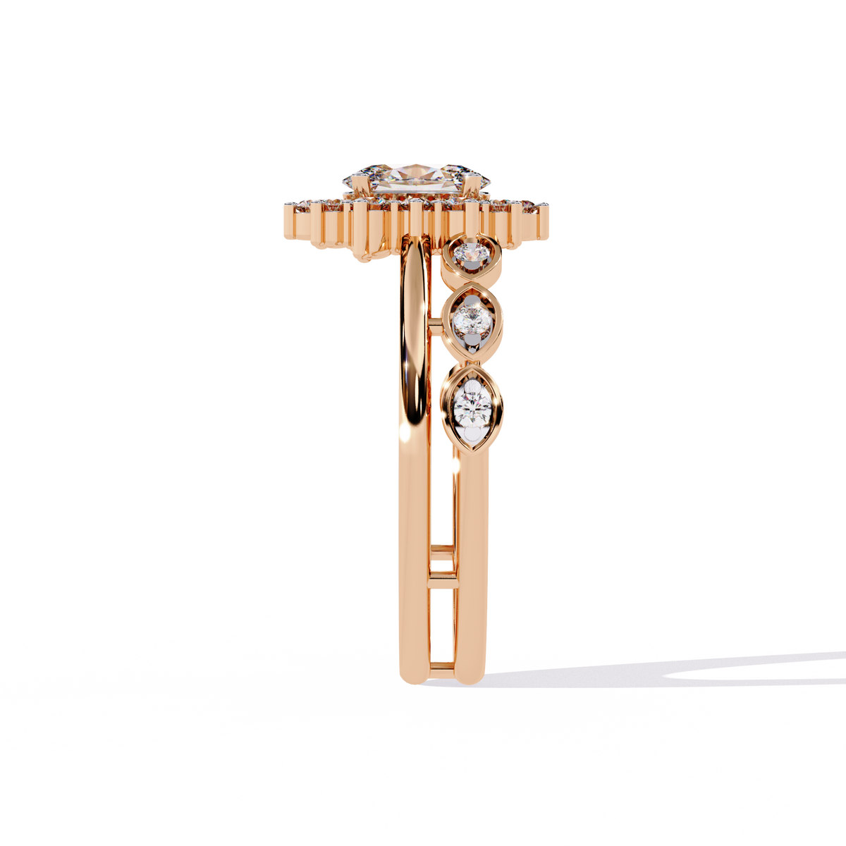 10K Yellow Gold Oval And Round Cut Diamond Halo Dainty Channel Set  Bridesmaid Ring Gift For Her - HIGHCARAT DIAMONDS