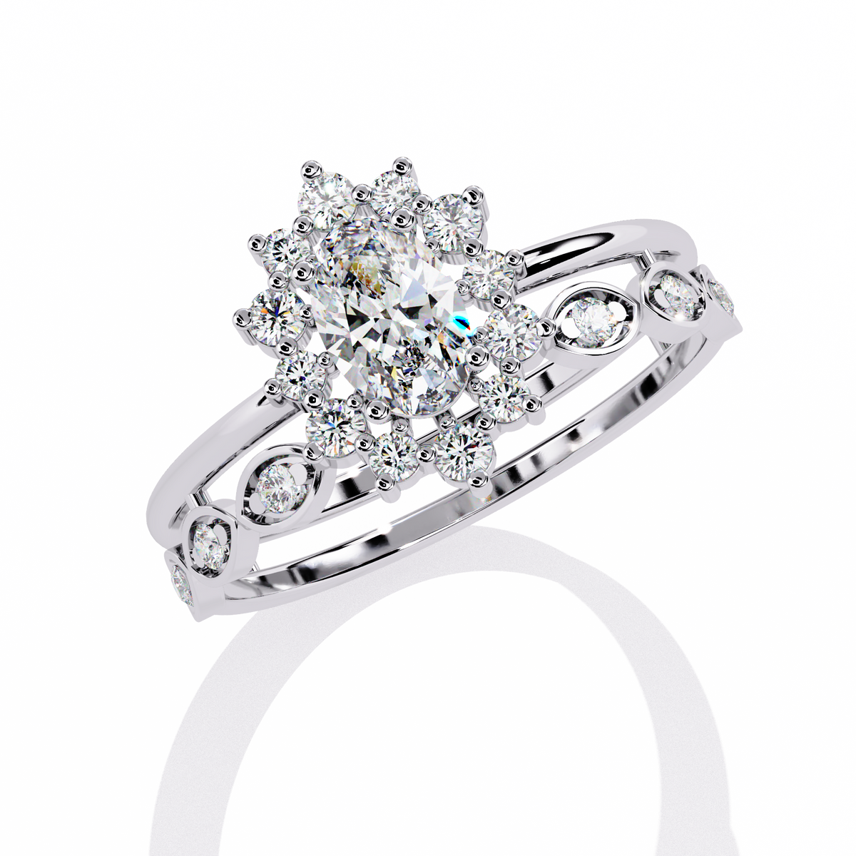 10K Yellow Gold Oval And Round Cut Diamond Halo Dainty Channel Set  Bridesmaid Ring Gift For Her - HIGHCARAT DIAMONDS