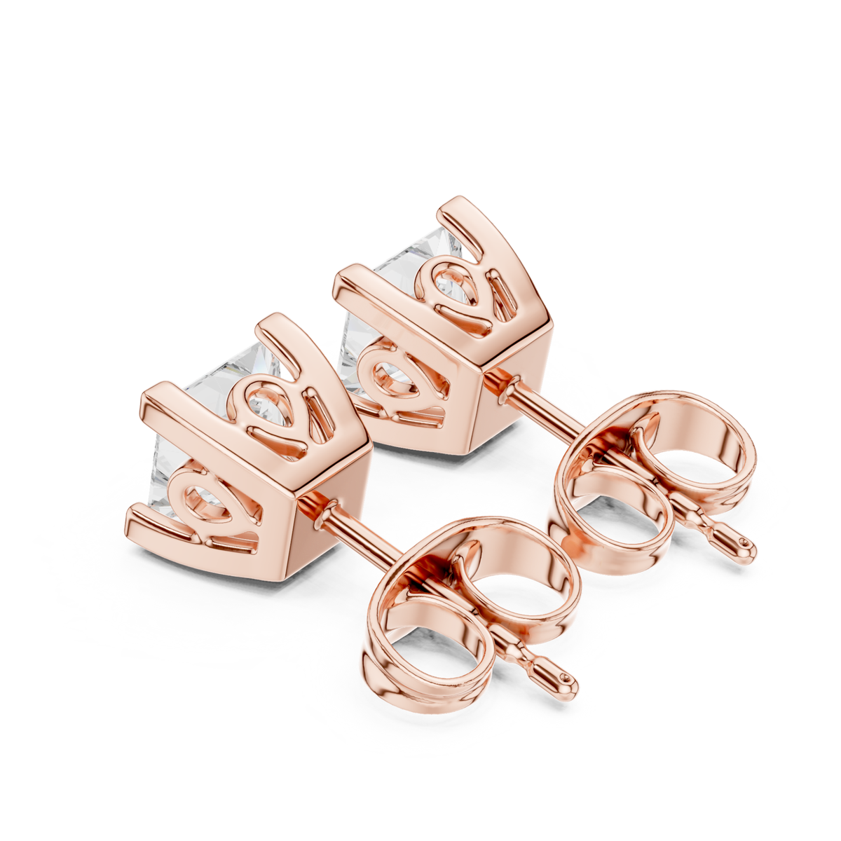 Princess Cut Solitaire Lab Grown Diamond Yellow Gold Stud Earring