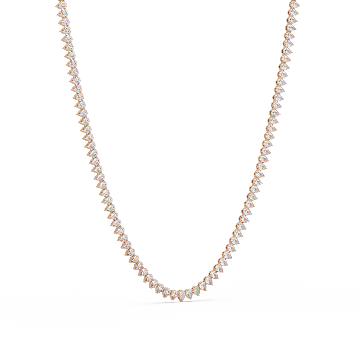 10k Solid Rose Gold Lab Grown Pear Shape Tennis Necklace - HIGHCARAT DIAMONDS