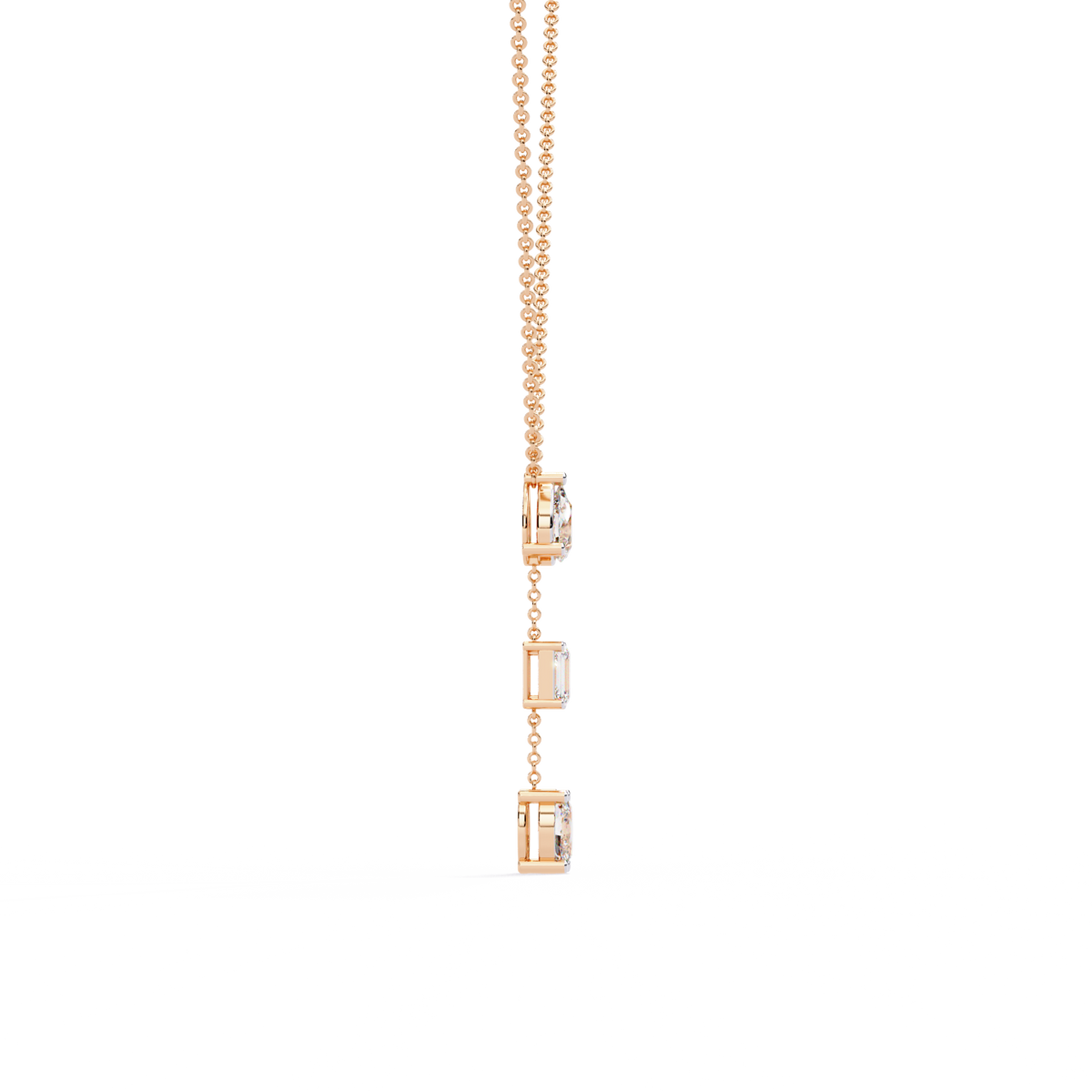 10k Solid Rose Gold  Oval , Pear And Emerald Cut 1.54 Ct Lab Grown Three Diamond Unique occasionally Wear Necklace - HIGHCARAT DIAMONDS