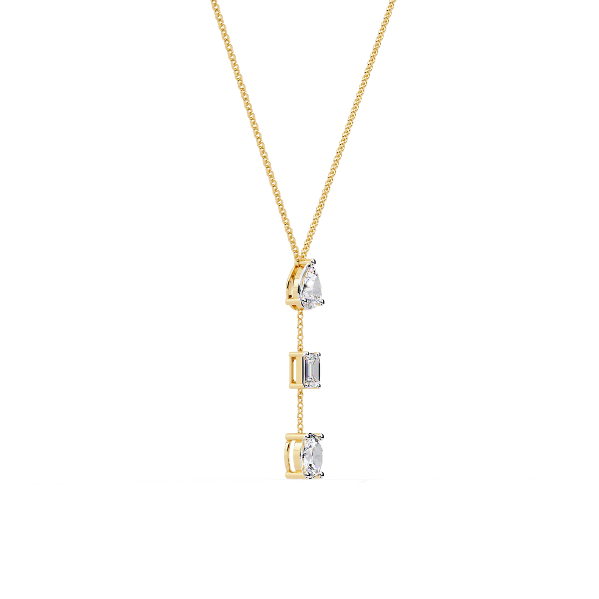 10k Solid Rose Gold  Oval , Pear And Emerald Cut 1.54 Ct Lab Grown Three Diamond Unique occasionally Wear Necklace - HIGHCARAT DIAMONDS