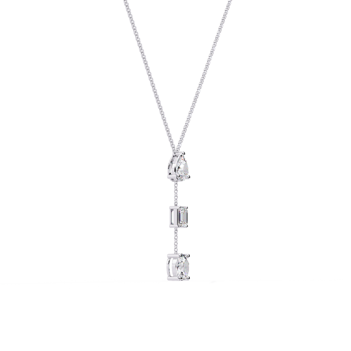 10k Solid Rose Gold  Oval , Pear And Emerald Cut 1.54 Ct Lab Grown Three Diamond Unique occasionally Wear Necklace - HIGHCARAT DIAMONDS