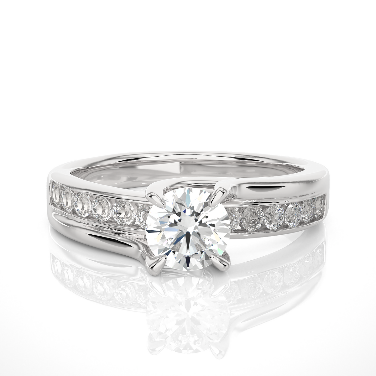 10k Solid White Gold Round Cut Diamond Solitaire with Accent classic modern Diamond Ring For her - HIGHCARAT DIAMONDS