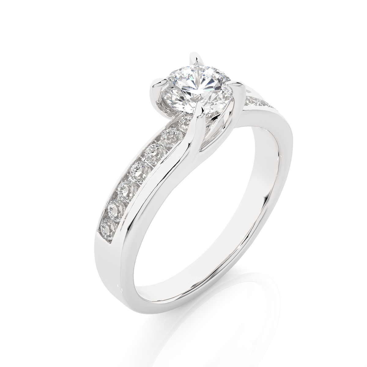 10k Solid White Gold Round Cut Diamond Solitaire with Accent classic modern Diamond Ring For her - HIGHCARAT DIAMONDS