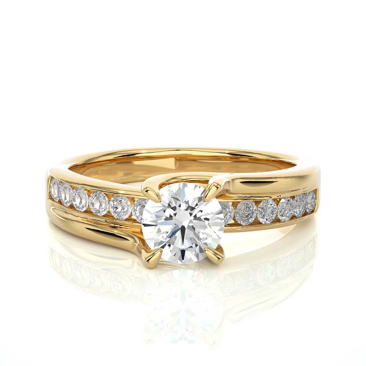 10k Solid White Gold Round Cut Diamond Solitaire with Accent classic modern Diamond Ring For her - HIGHCARAT DIAMONDS