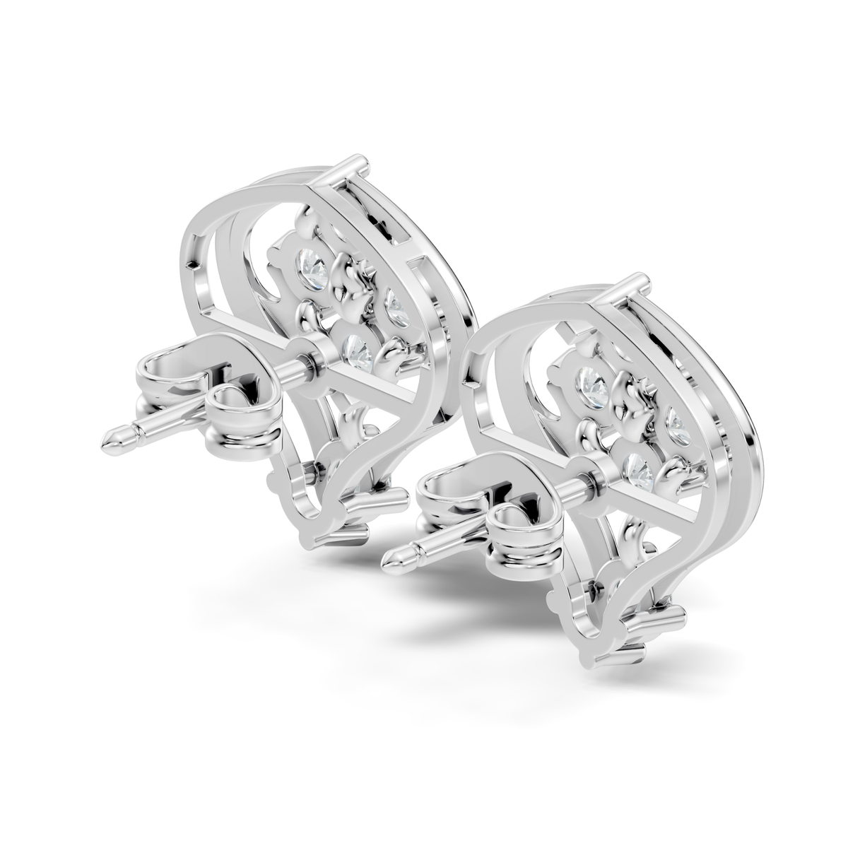 Lab Grown Round Cut Diamond Vintage Scroll Cluster Stud Earring