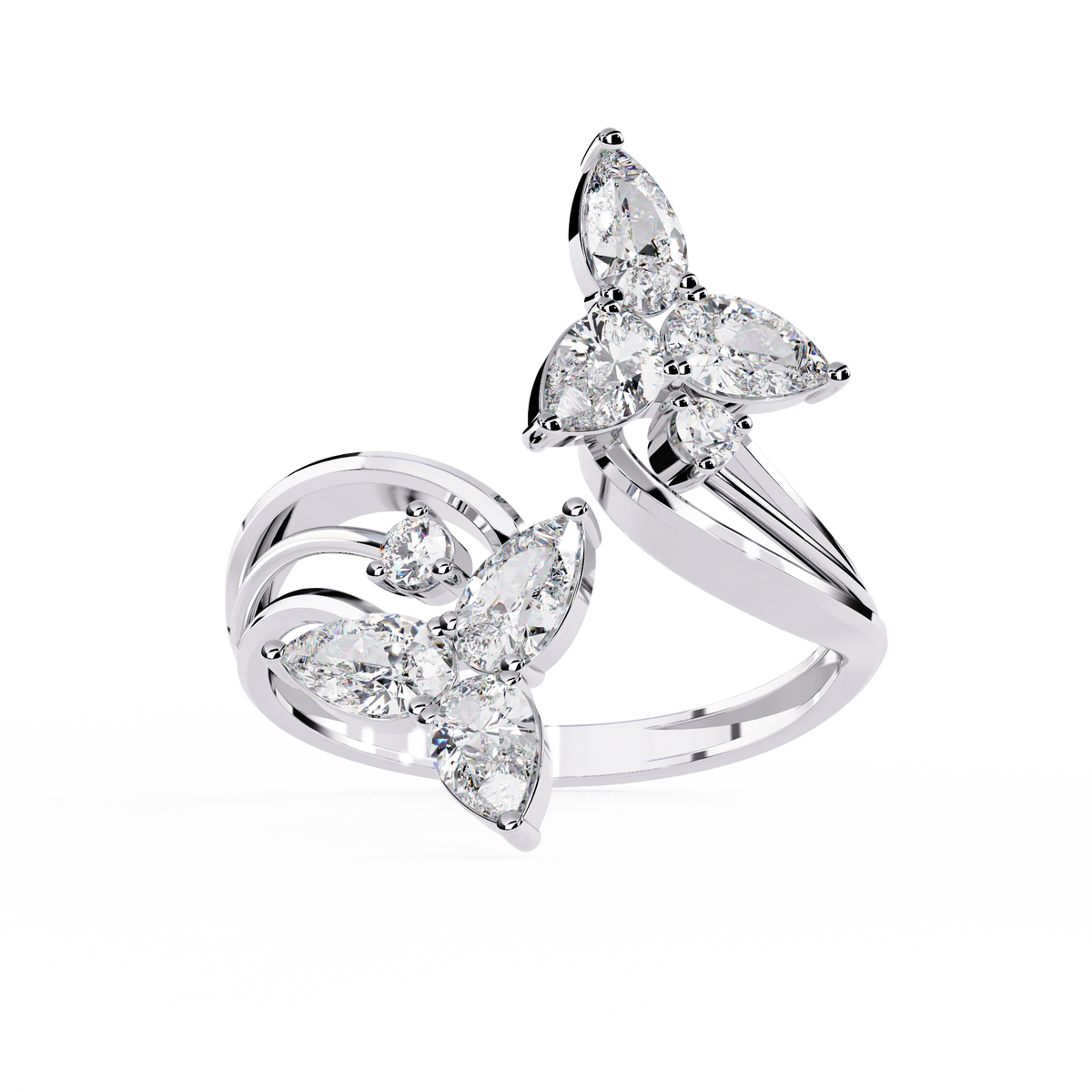 14k Yellow Gold Pear And Round Shape Elegant Antique Bypass Shank Vintage Natural Diamond Ring - HIGHCARAT DIAMONDS