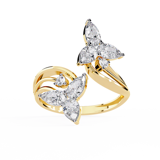 14k Yellow Gold Pear And Round Shape Elegant Antique Bypass Shank Vintage Natural Diamond Ring - HIGHCARAT DIAMONDS