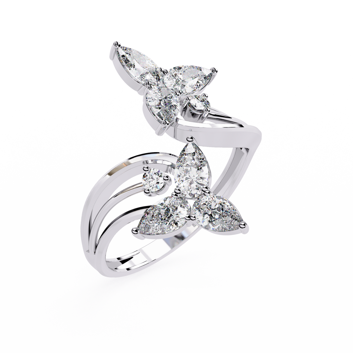 14k Yellow Gold Pear And Round Shape Elegant Antique Bypass Shank Vintage Natural Diamond Ring - HIGHCARAT DIAMONDS