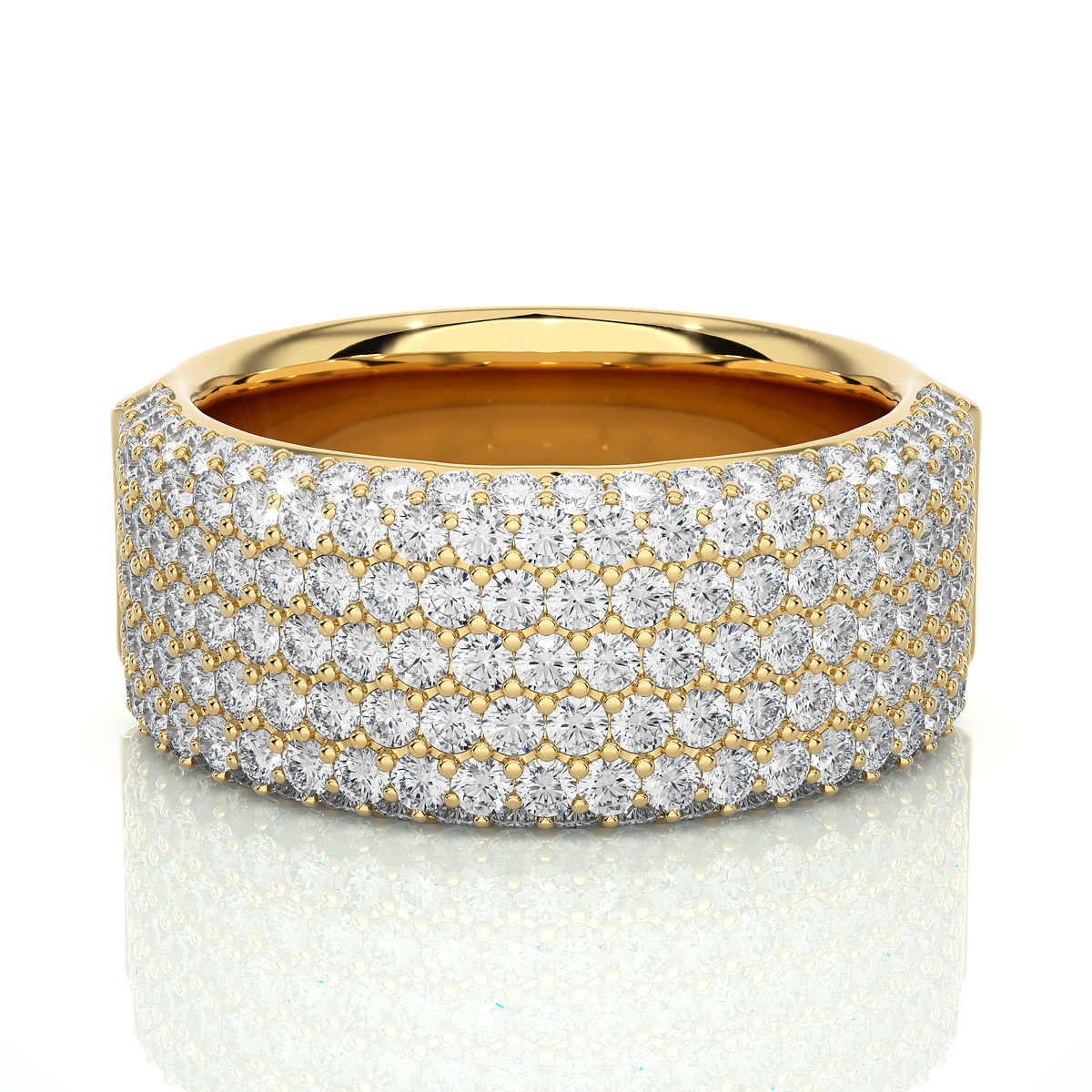 14K Gold Round Cut Diamond 5-Row Pave Gold Eternity Band Ring For Women's - HIGHCARAT DIAMONDS