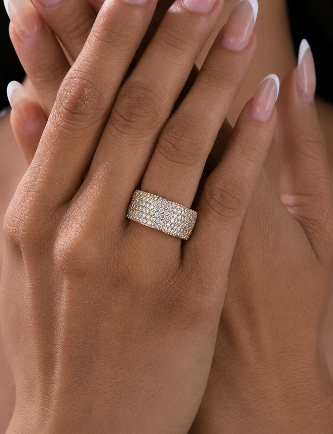 14K Gold Round Cut Diamond 5-Row Pave Gold Eternity Band Ring For Women's - HIGHCARAT DIAMONDS